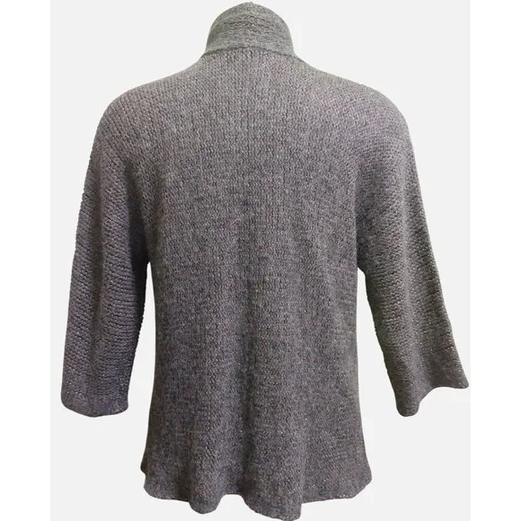 Eileen Fisher Open Front Gray Metallic Alpaca/Wool Blend Cardigan Sweater Large - Picture 3 of 8